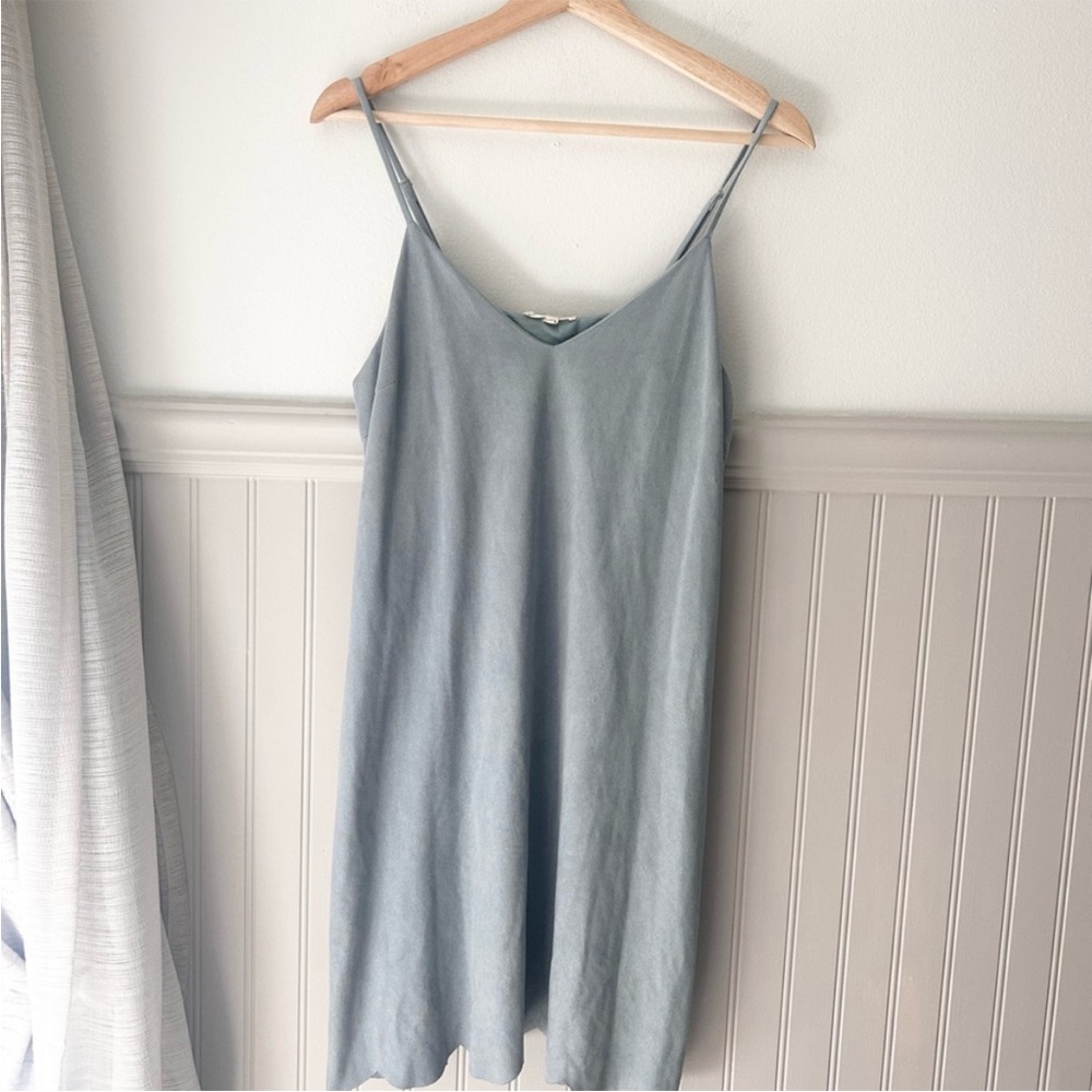 Mystree Small Light Blue Faux Suede Cami Mini Dress Sleeveless Boho